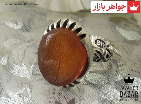 انگشتر نقره عقیق یمنی نارنجی مردانه [رزق و روزی » و من یتق الله] - 36411